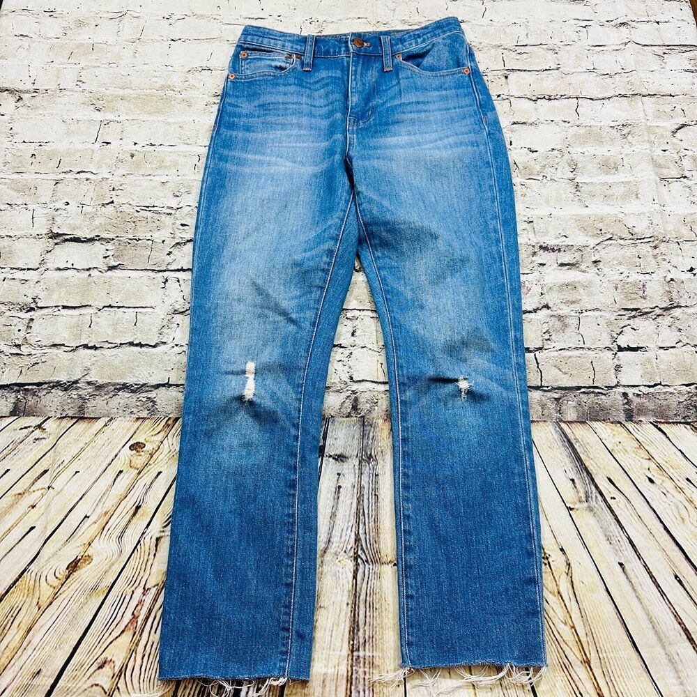Madewell Jeans Womens Sz.23 Blue The High Rise Slim Boy Jean Straight Distressed